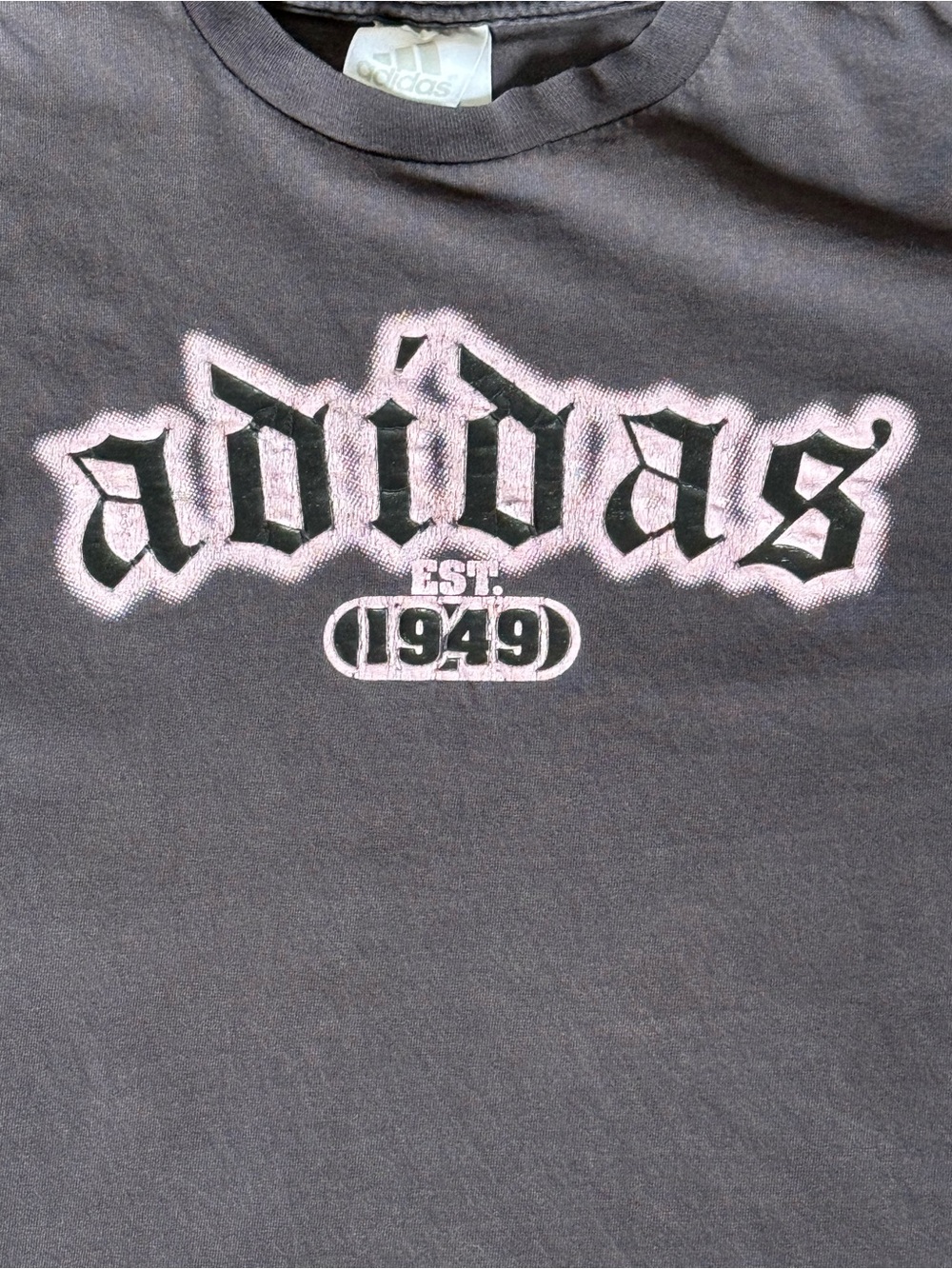 adidas Black Short Sleeve Tee with Pink Outline Logo - Picture 3 of 5